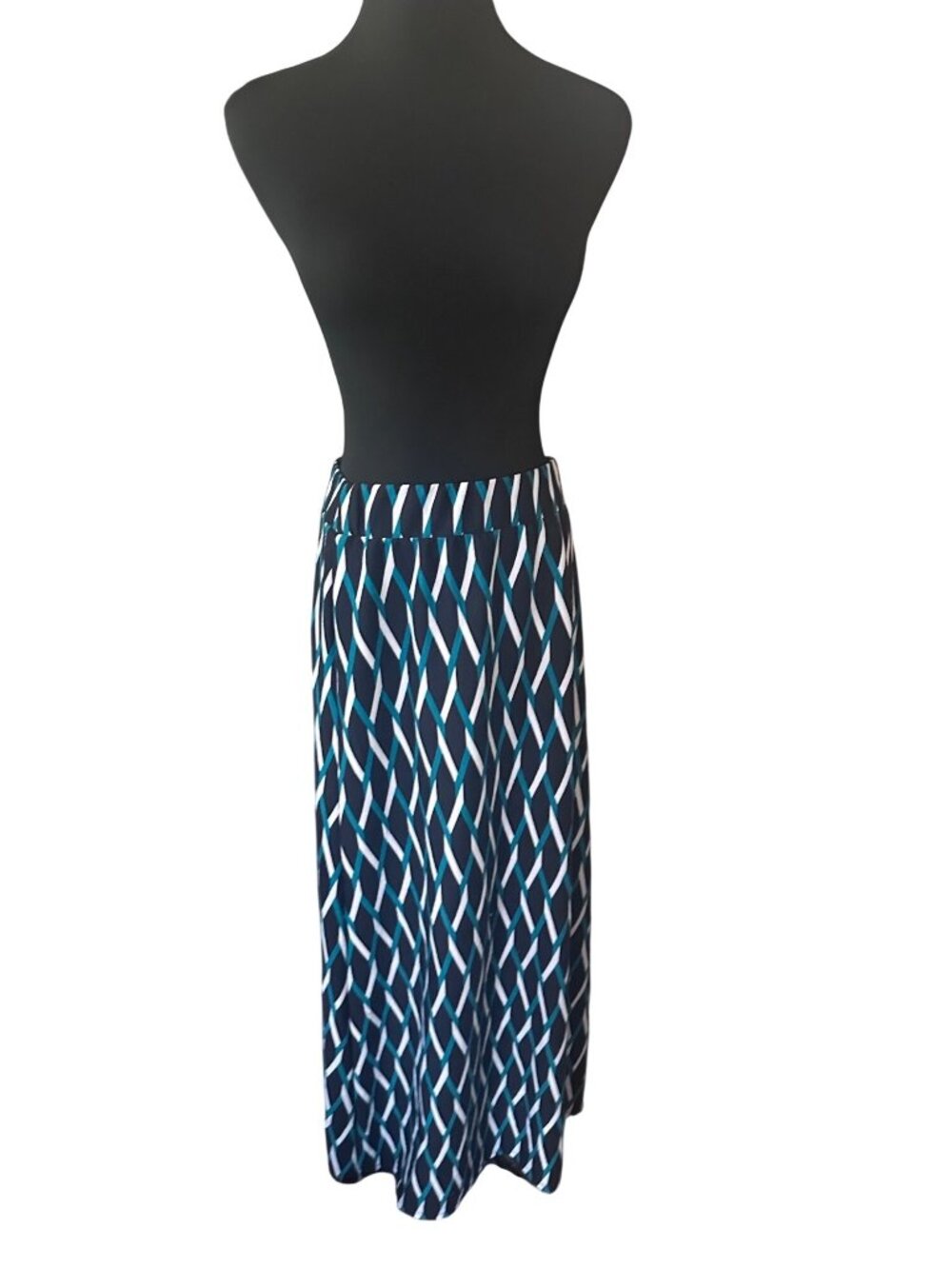 Cato blue green white geometric print maxi skirt size S